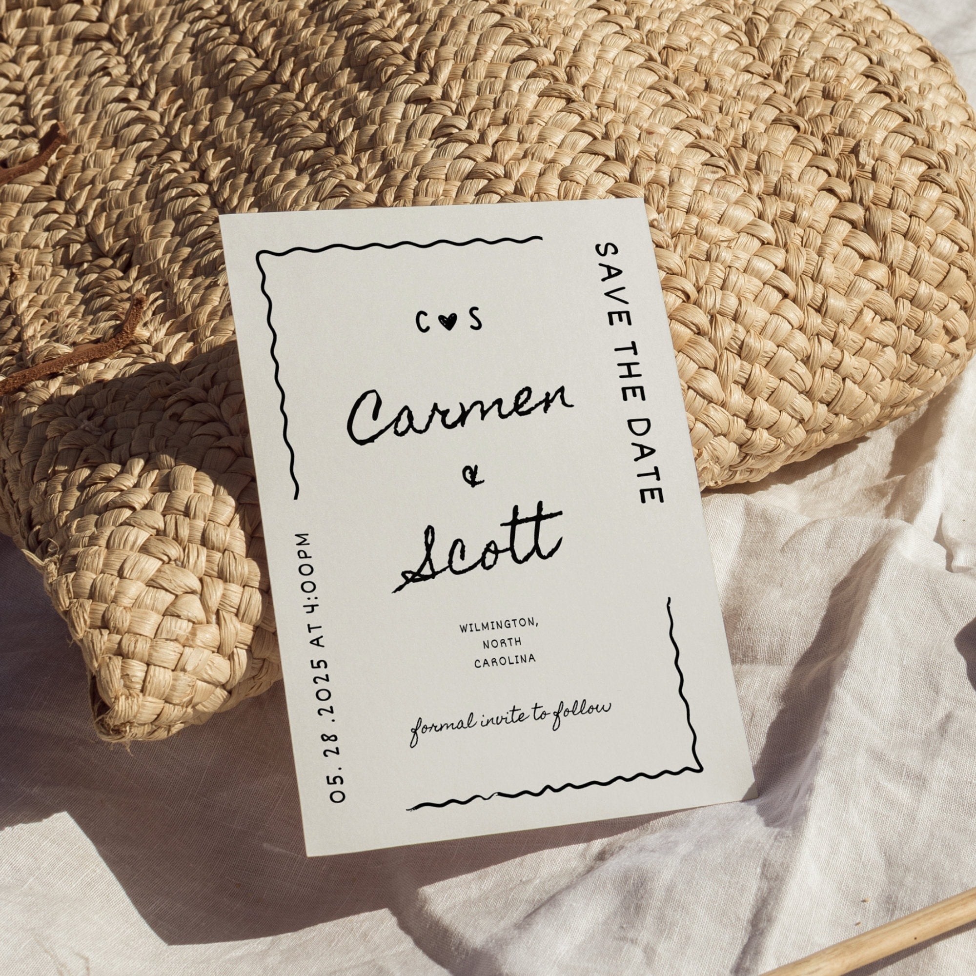 Hand-Drawn Save The Date Template – Whimsical Minimal Wedding Announcement Canva DIY