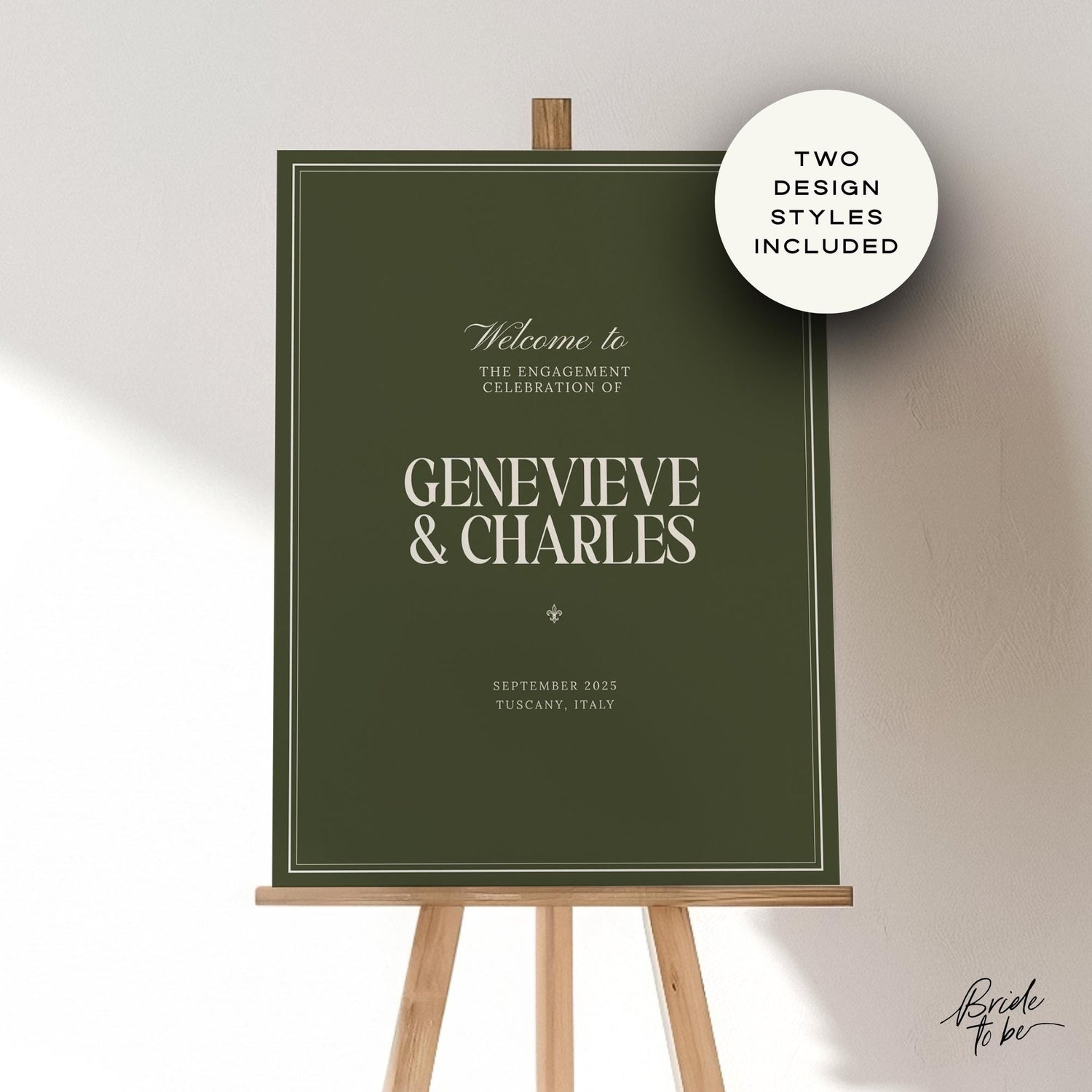Olive Green Engagement Party Welcome Sign – Old Money Estate Canva Template