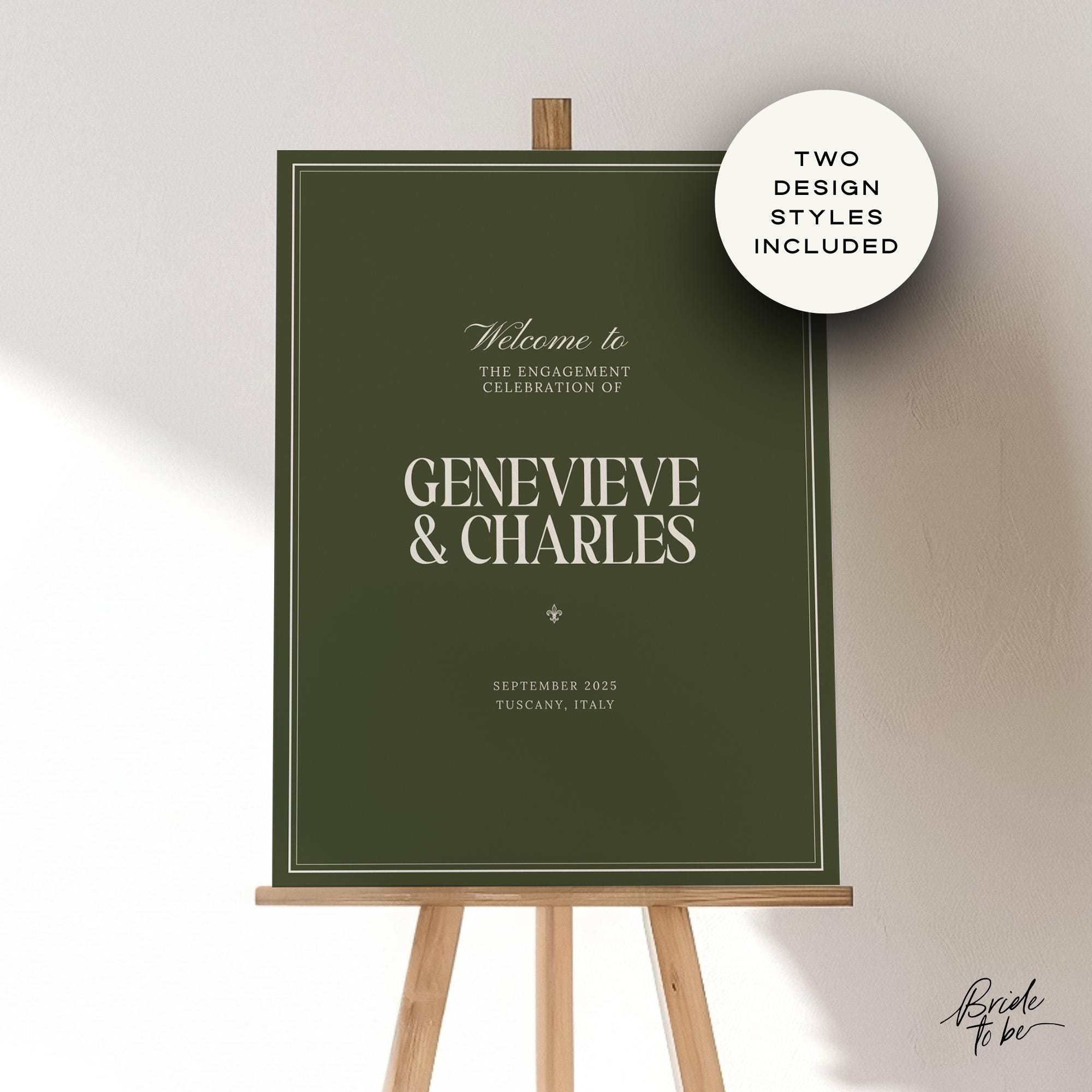 Olive Green Engagement Party Welcome Sign – Old Money Estate Canva Template