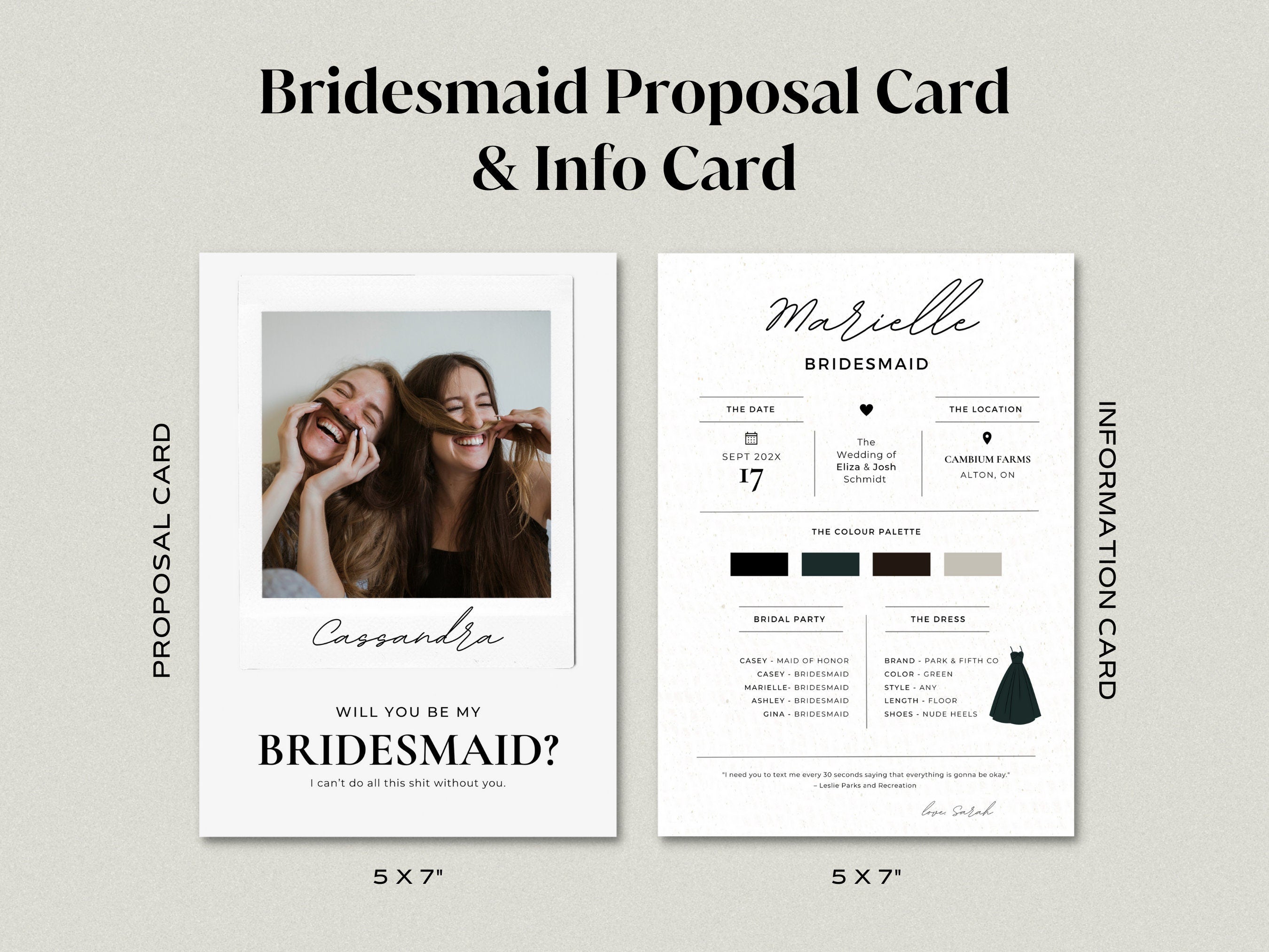 Bridesmaid Info Card Template, Funny Bridesmaid Proposal Card, Editable Canva Template