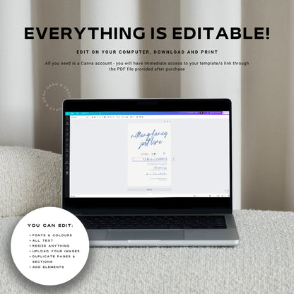 Nothing Fancy Just Love Elopement Announcement – Wavy Hand-Drawn Elope Invitation Canva Template