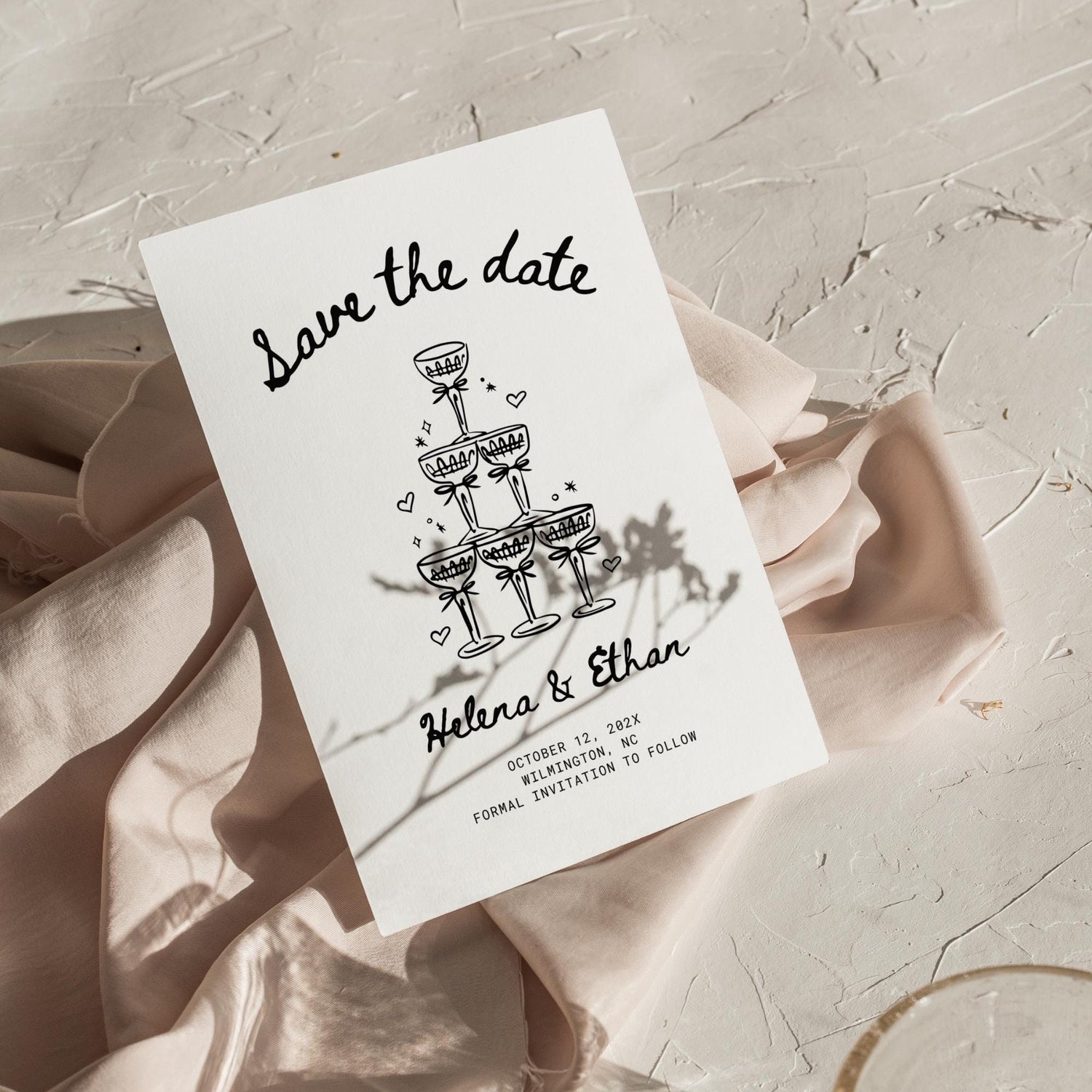Hand-Drawn Wedding Save the Date Template – Whimsical Printable Canva Invitation