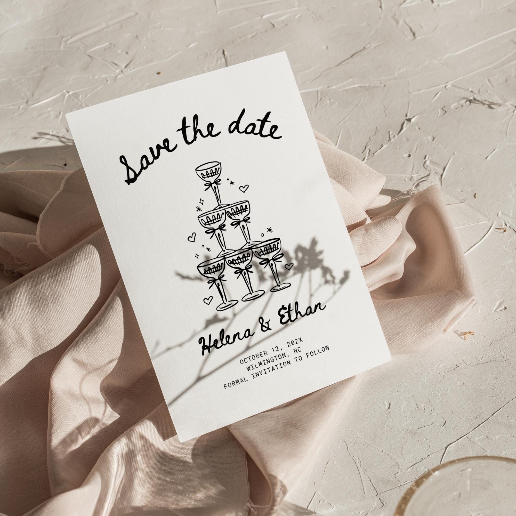 Hand-Drawn Wedding Save the Date Template – Whimsical Printable Canva Invitation