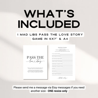 Pass The Love Story Mad Libs Rehearsal Dinner Game, Printable Wedding Mad Libs, Editable The Night Before Wedding Games Minimalist Canva