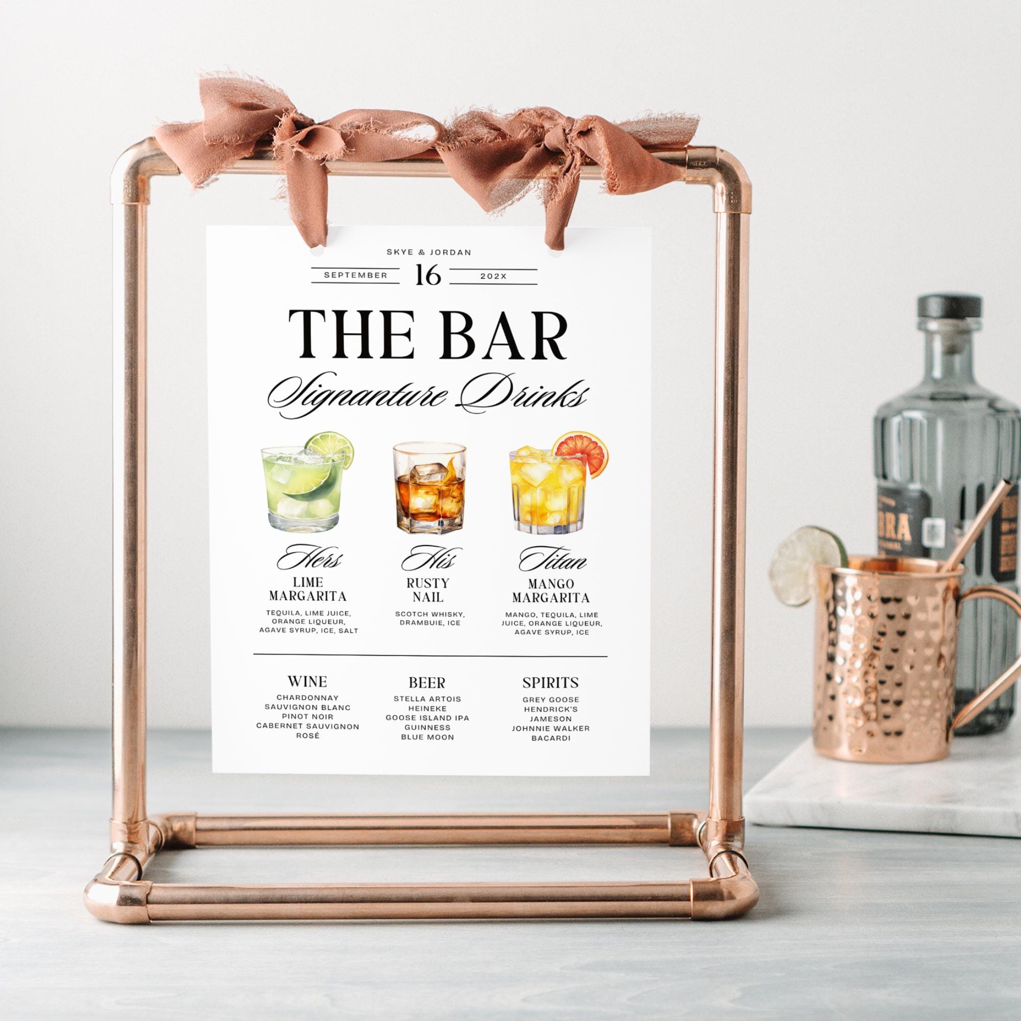 Signature Drinks Wedding Bar Menu Template – Editable Dog Drink Sign &amp; Open Bar Menu Canva DIY
