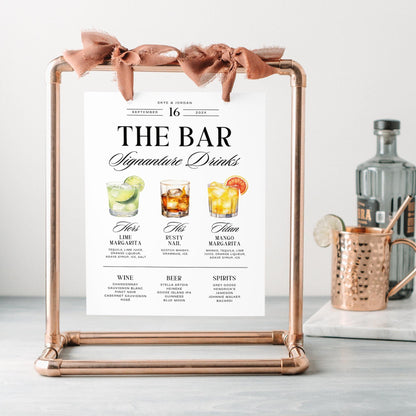 Signature Drinks Wedding Bar Menu Template – Editable Dog Drink Sign &amp; Open Bar Menu Canva DIY