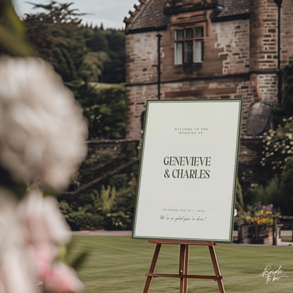 Old Money Olive Green Wedding Welcome Sign – Classic Estate Canva Template