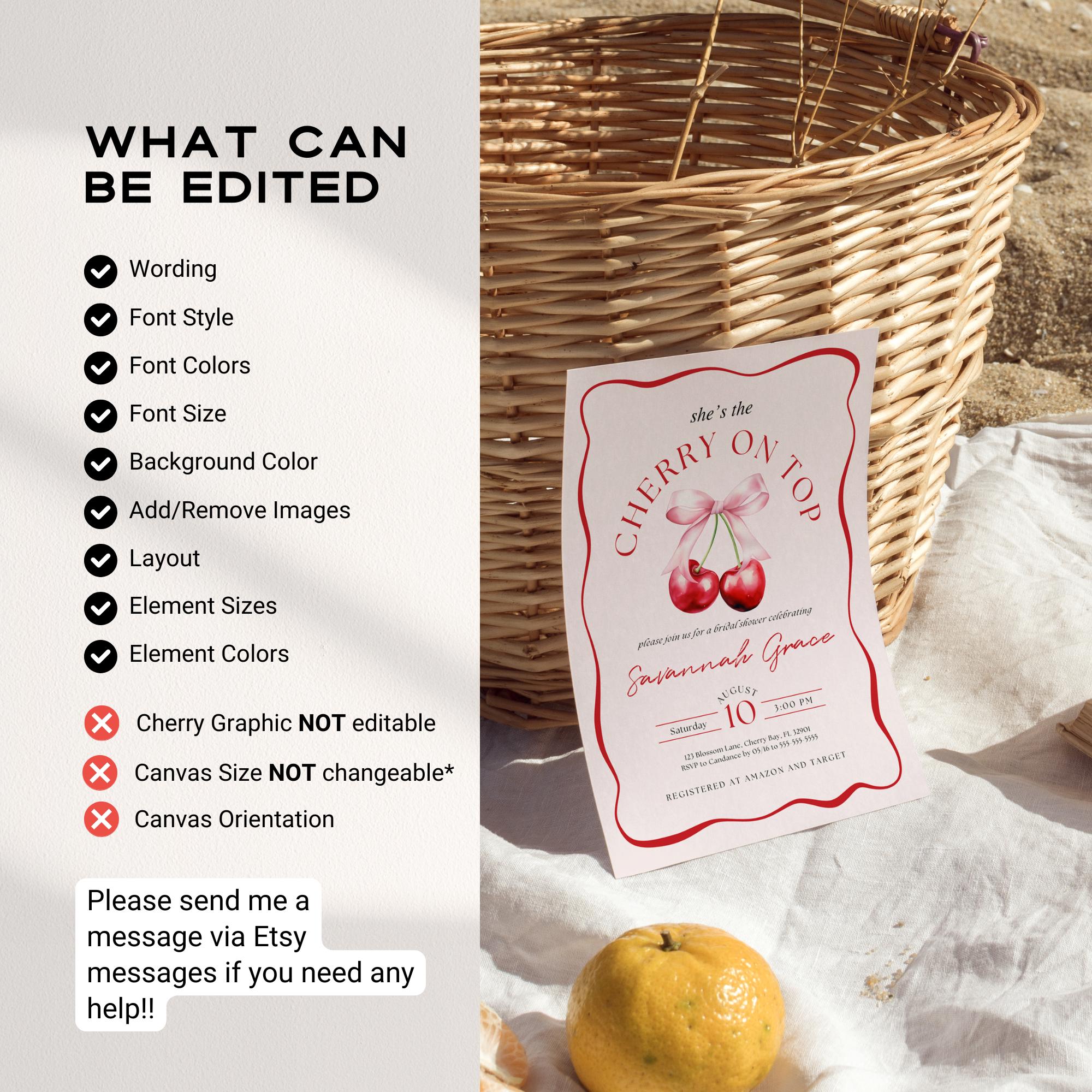 Cherry On Top Bridal Shower Invitation Template, Pink Bridal Shower Invite, Cherry Bridal Brunch Invitation, Wedding Shower Invitations DIY