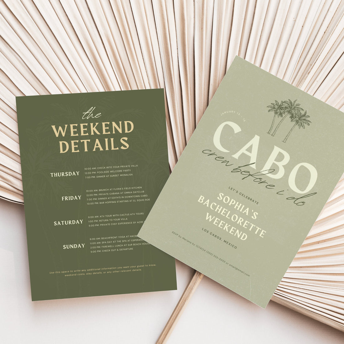 Cabo &amp; Tulum Bachelorette Itinerary – Mexico Travel Weekend Invitation &amp; Checklist Canva Template
