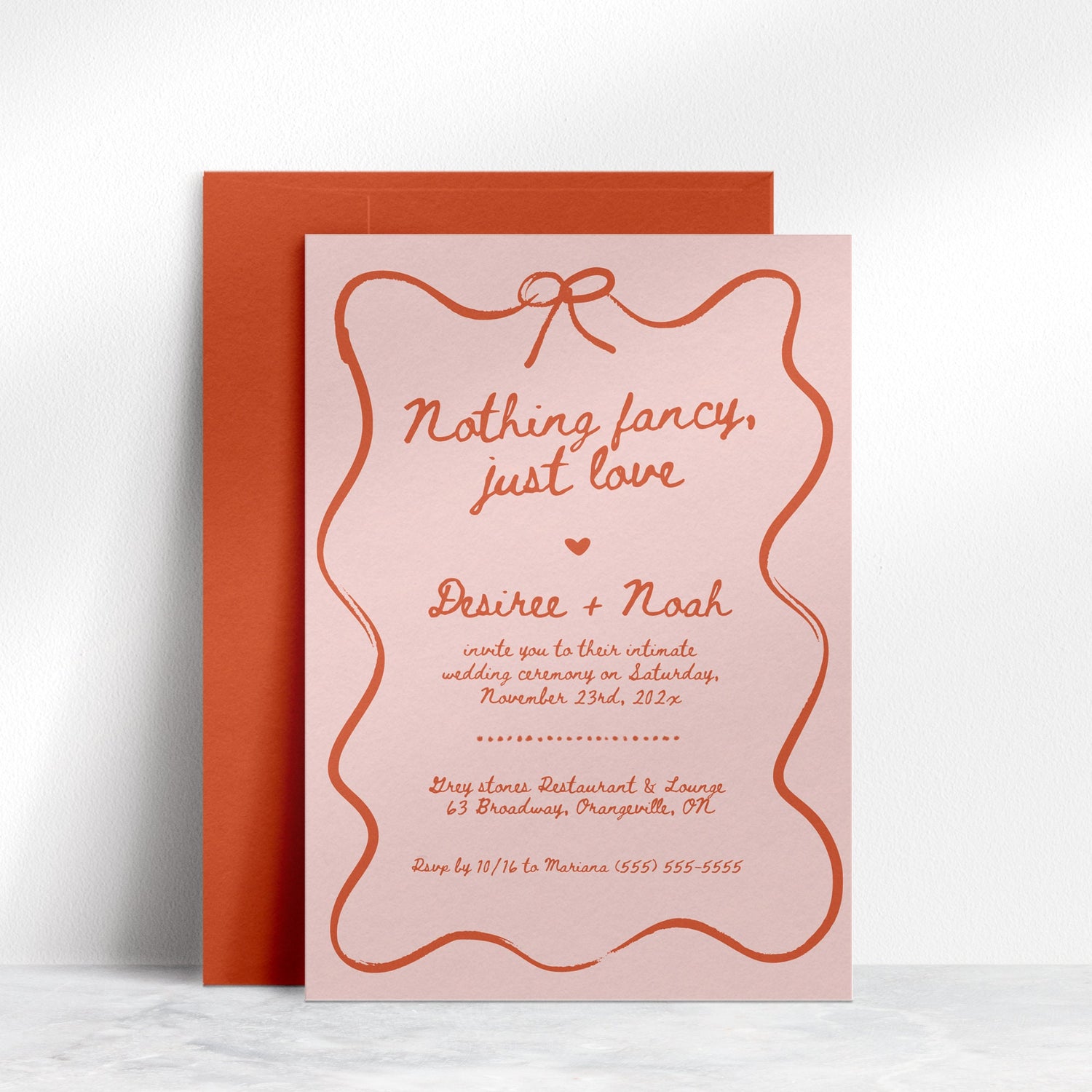 Nothing Fancy Just Love Elopement Announcement – Wavy Hand-Drawn Elope Invitation Canva Template