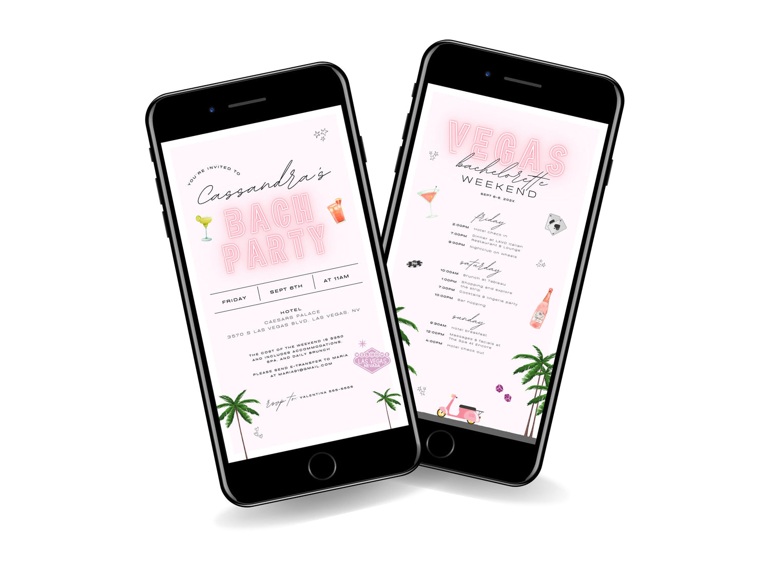 Las Vegas Bachelorette Invitation &amp; Weekend Itinerary – Editable Canva Template Bundle