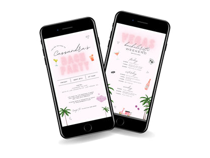 Las Vegas Bachelorette Invitation &amp; Weekend Itinerary – Editable Canva Template Bundle