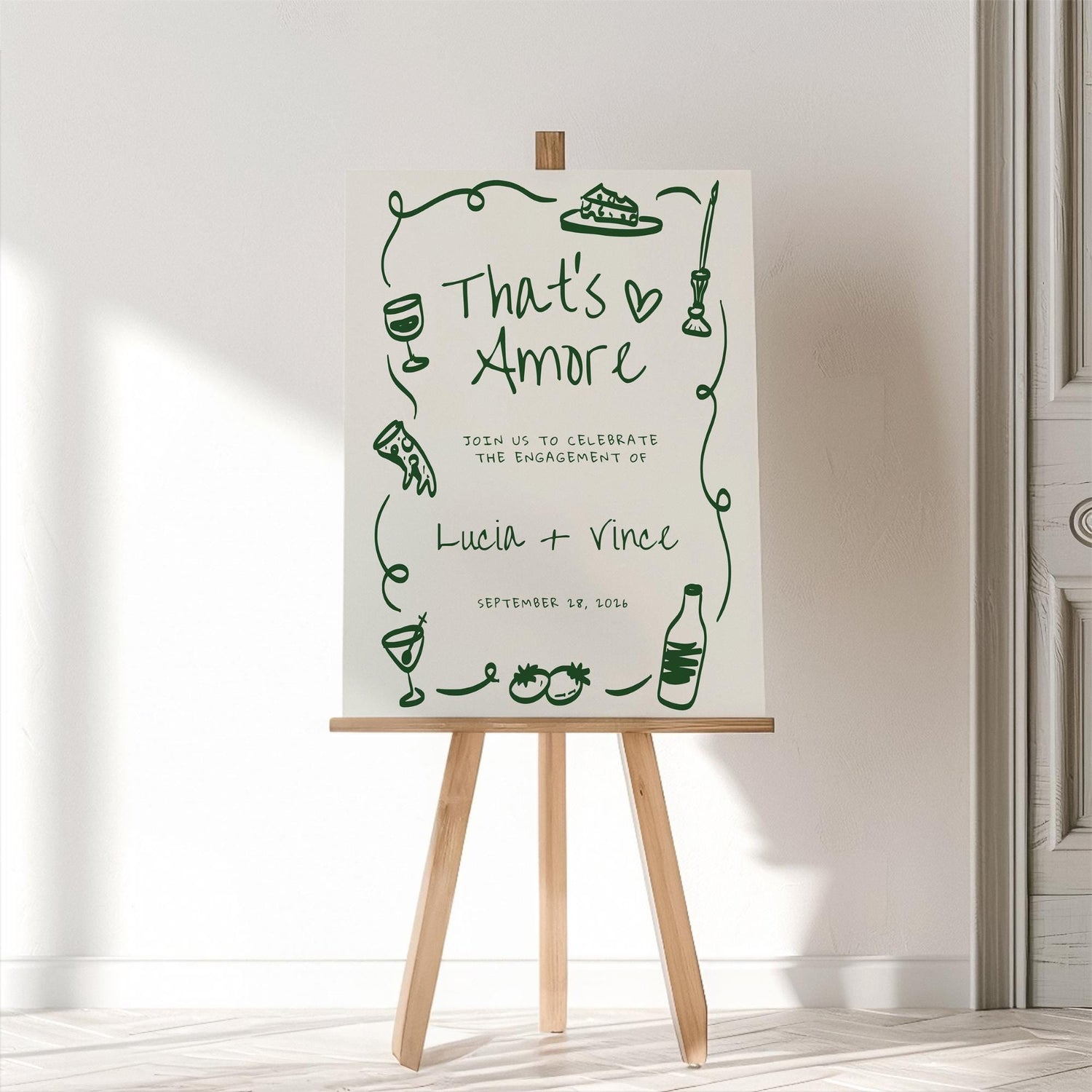 Hand Drawn “That’s Amore” Engagement Party Welcome Sign – Italian Theme Engagement Sign Canva Template