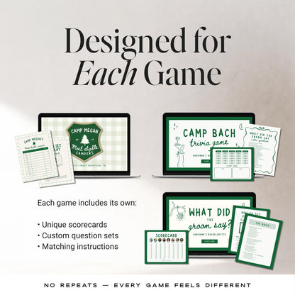 Camp Bachelorette Games Bundle | Animated Canva Party Games