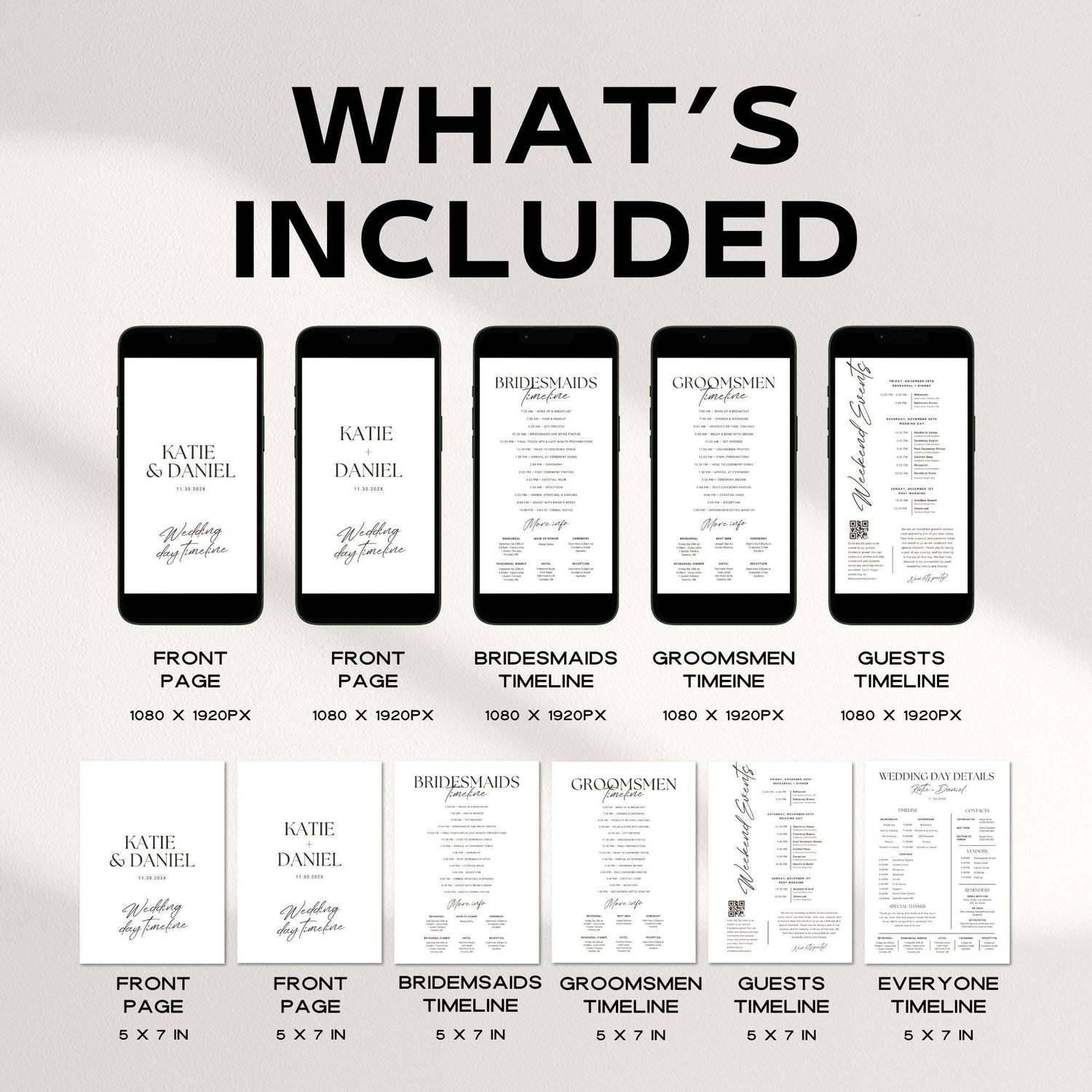 Mobile Wedding Timeline Template, Printable Wedding Program, Digital Itinerary Canva, Bridesmaids Groomsmen Wedding Weekend Details Card DIY