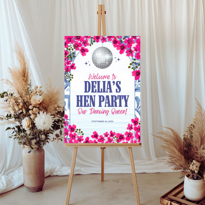 Mamma Mia Hen Party Welcome Sign – Editable Dancing Queen Canva Template for Bachelorette or Last Disco Theme