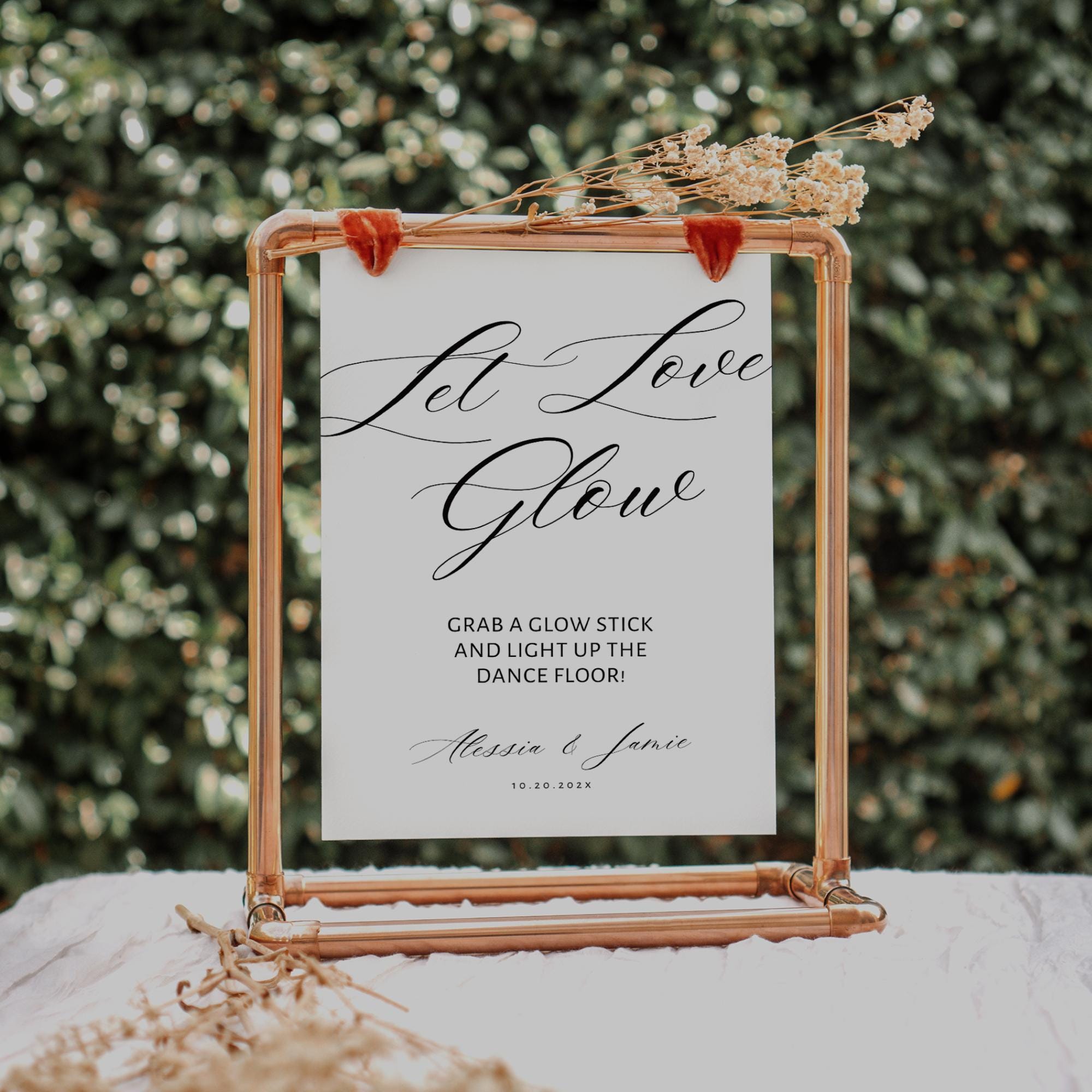 Minimal Let Love Glow Wedding Sign – Modern Glow Stick Reception Sign Canva Template