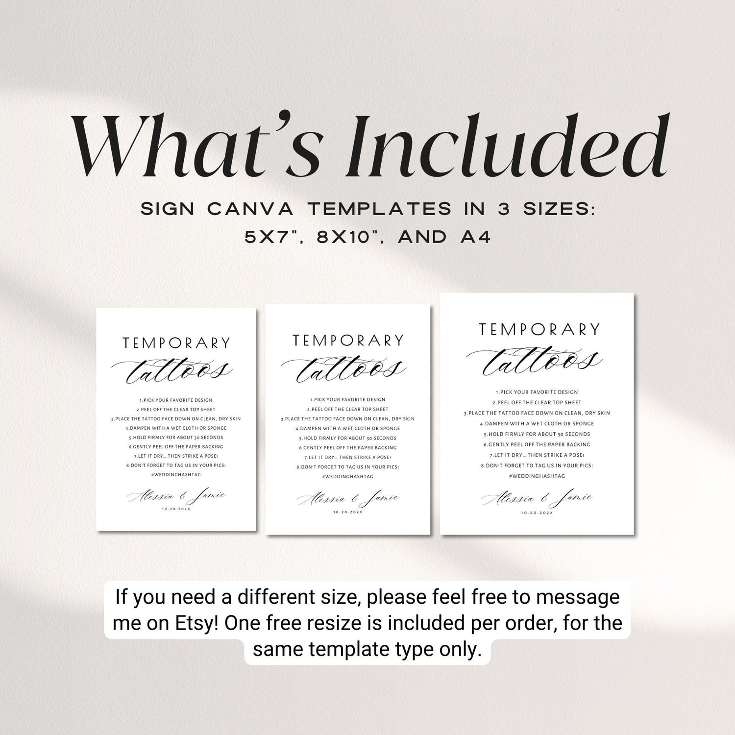 Minimal Temporary Tattoo Station Table Sign, Editable Wedding Reception Sign Template, Wedding Party Decor, Custom Temporary Tattoo Canva