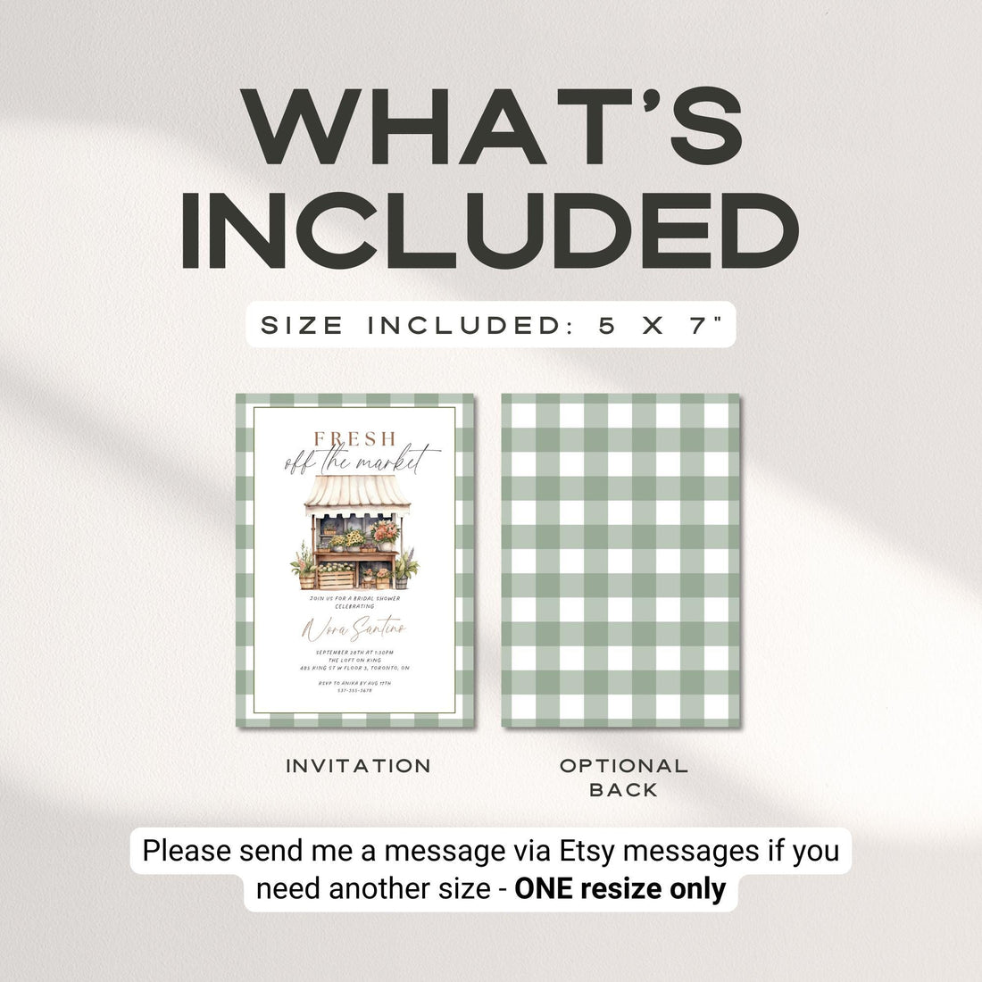 Green Plaid Fresh Off The Market Bridal Shower Invitation Template, Editable Bridal Shower Invite, Farmers Market Wedding Shower Canva DIY