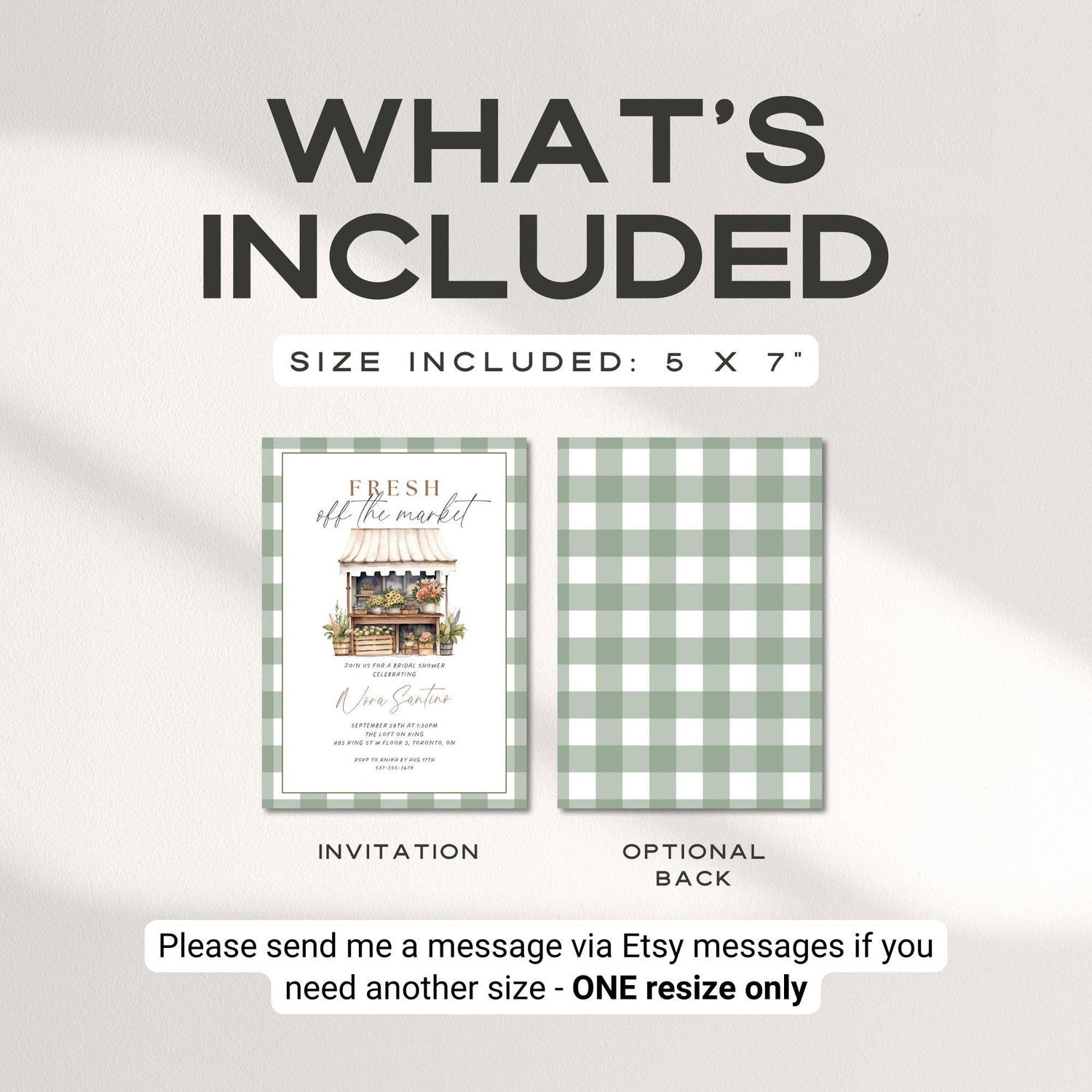 Green Plaid Fresh Off The Market Bridal Shower Invitation Template, Editable Bridal Shower Invite, Farmers Market Wedding Shower Canva DIY