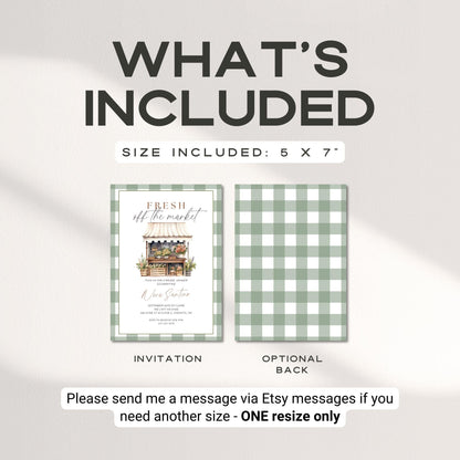 Green Plaid Fresh Off The Market Bridal Shower Invitation Template, Editable Bridal Shower Invite, Farmers Market Wedding Shower Canva DIY