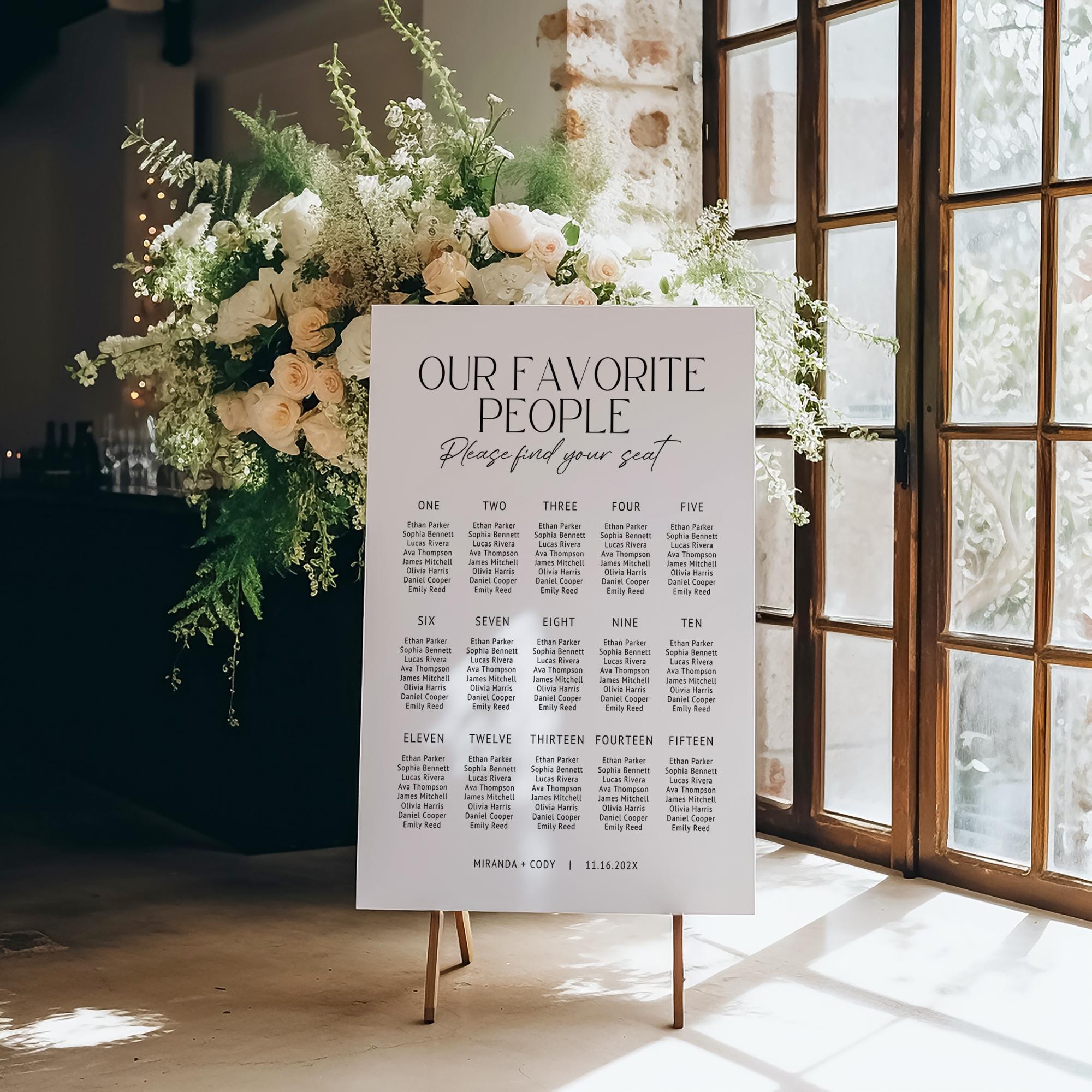 Minimalist Wedding Seating Chart Sign Template – Modern Editable Wedding Seating Chart Canva Template