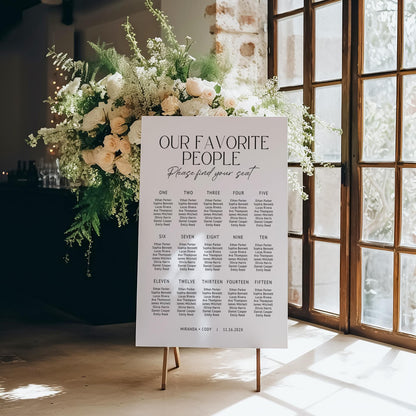 Minimalist Wedding Seating Chart Sign Template – Modern Editable Wedding Seating Chart Canva Template