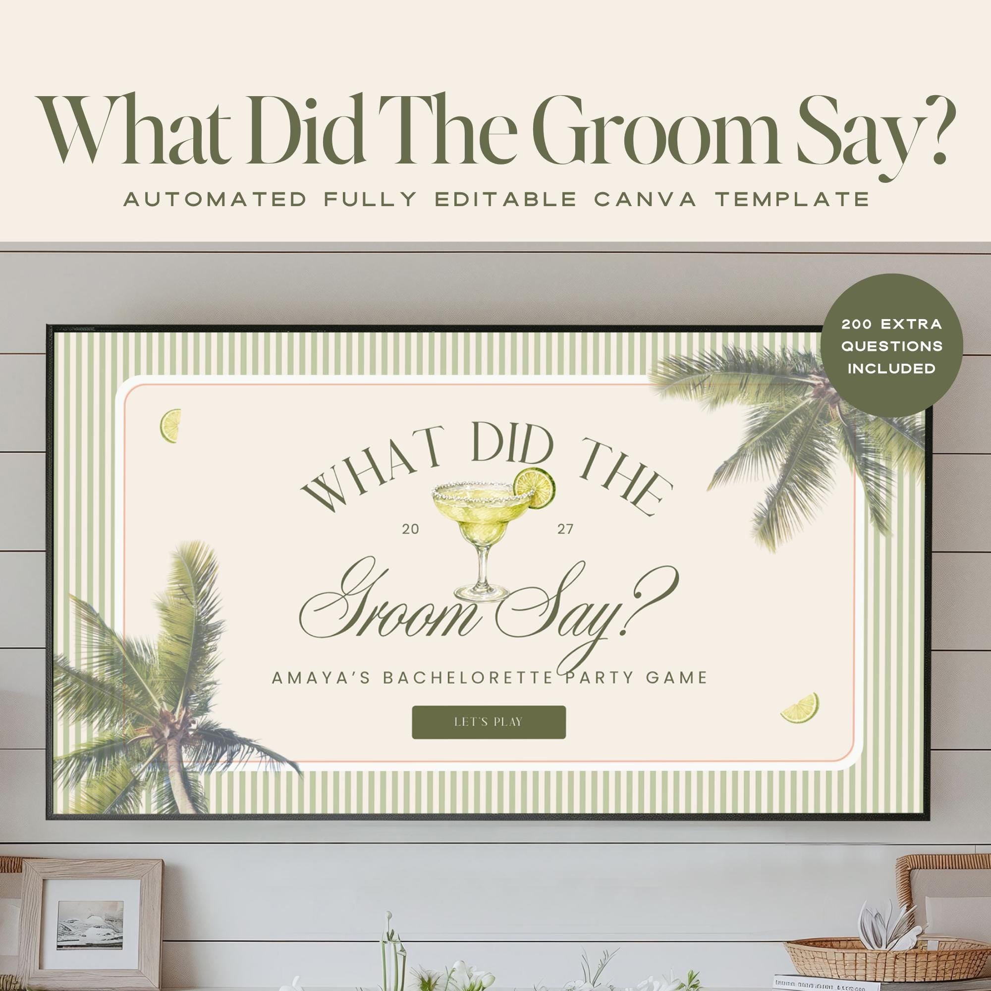 Tequila &amp; Tanlines What Did The Groom Say Game | Animated Canva Bachelorette Game