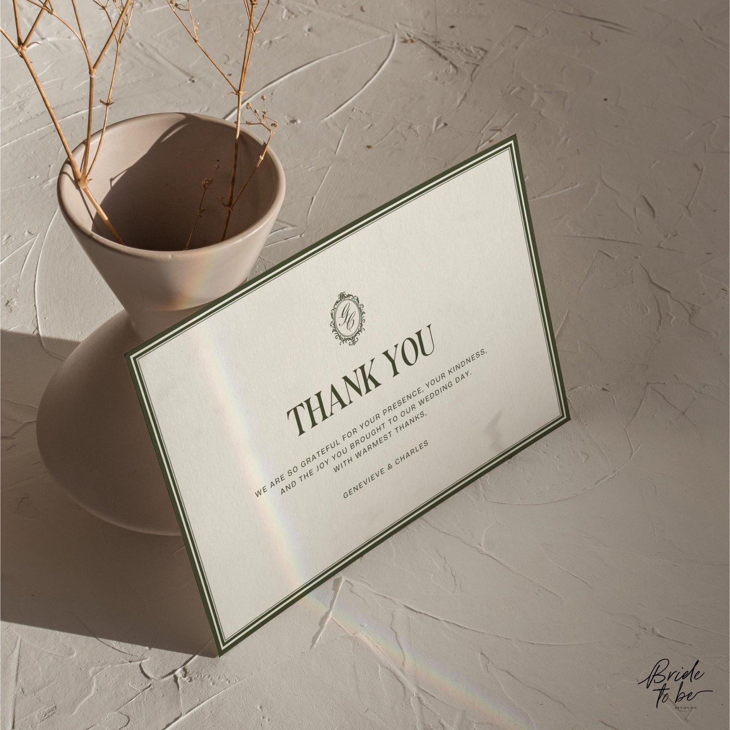 Old Money Olive Green Thank You Card Printable – Elegant Classic Wedding Thank You – Editable Canva Template