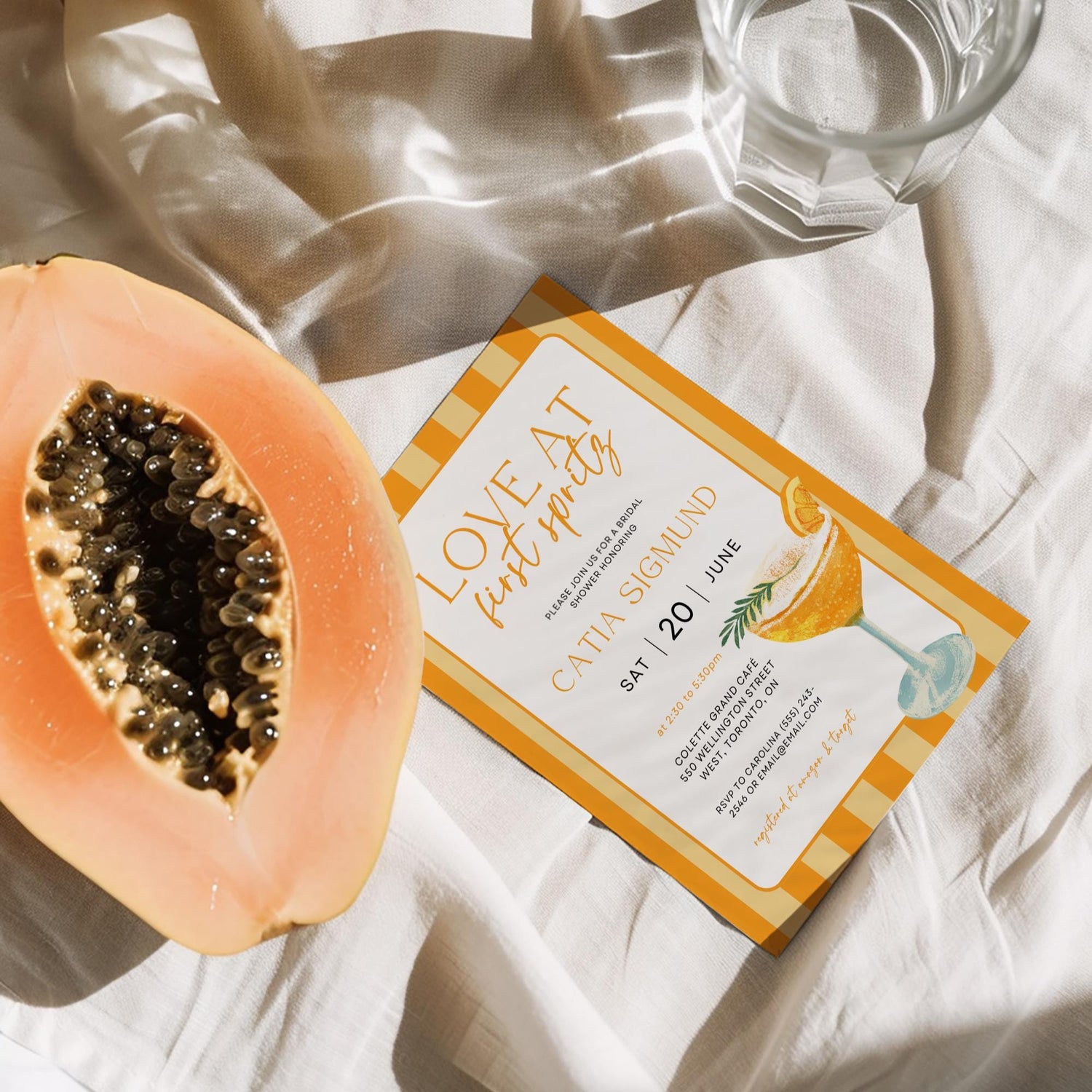 Love At First Spritz Bridal Shower Invitation – Editable Aperol Spritz Bridal Brunch Canva Template