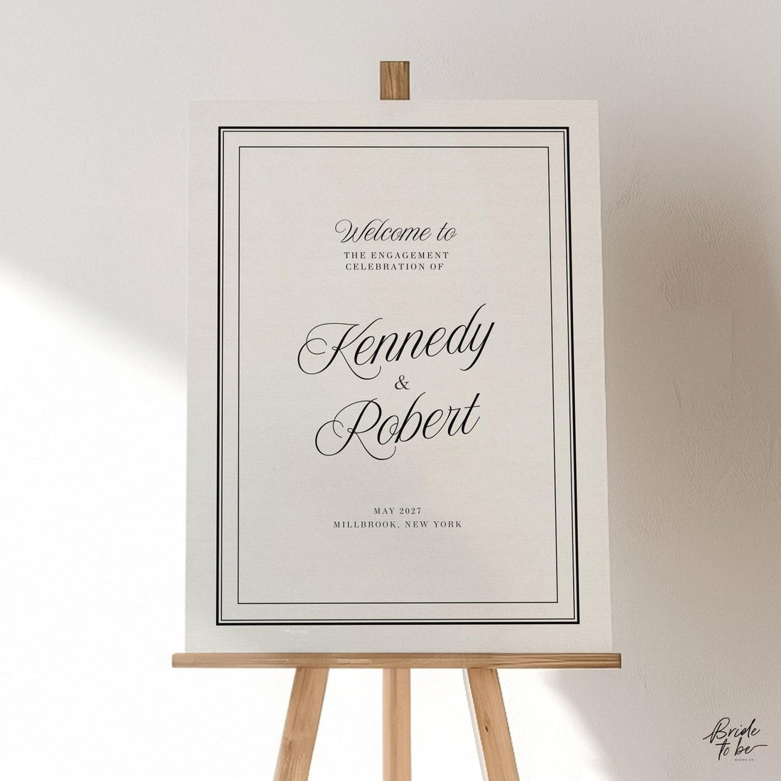 Black &amp; Ivory Engagement Party Welcome Sign | Elegant Canva Template