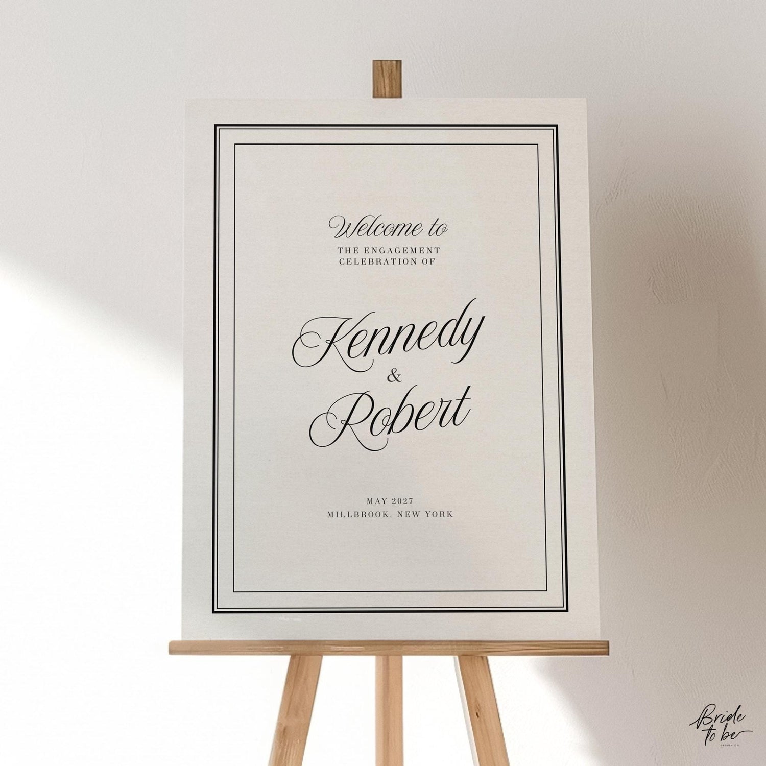 Black &amp; Ivory Engagement Party Welcome Sign | Elegant Canva Template