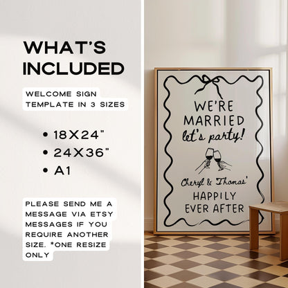 Wavy Engagement Party Welcome Sign – Whimsical Hand-Drawn Wedding Sign Canva Template