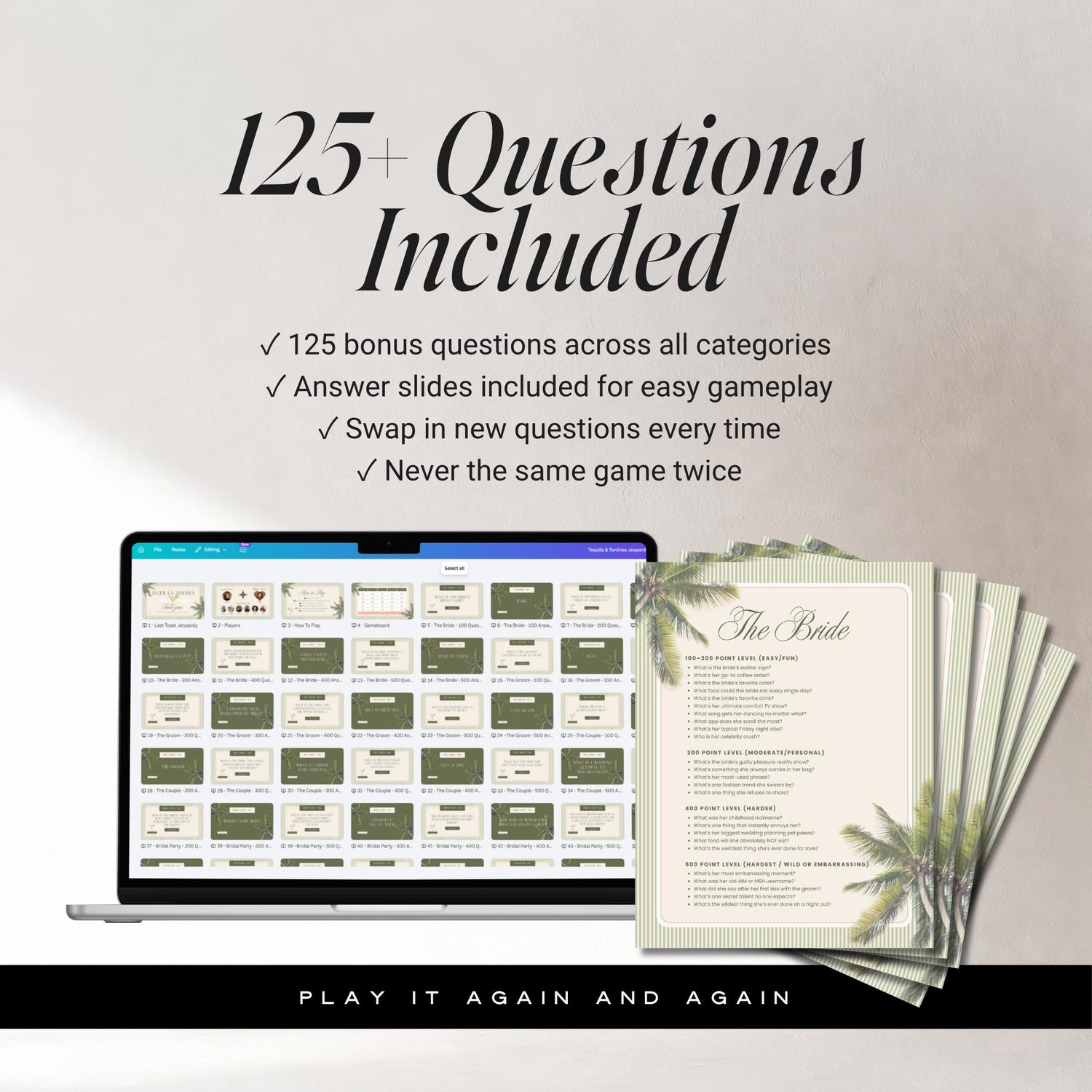 Tequila &amp; Tanlines Bachelorette Trivia Game – Beach Canva Party Game