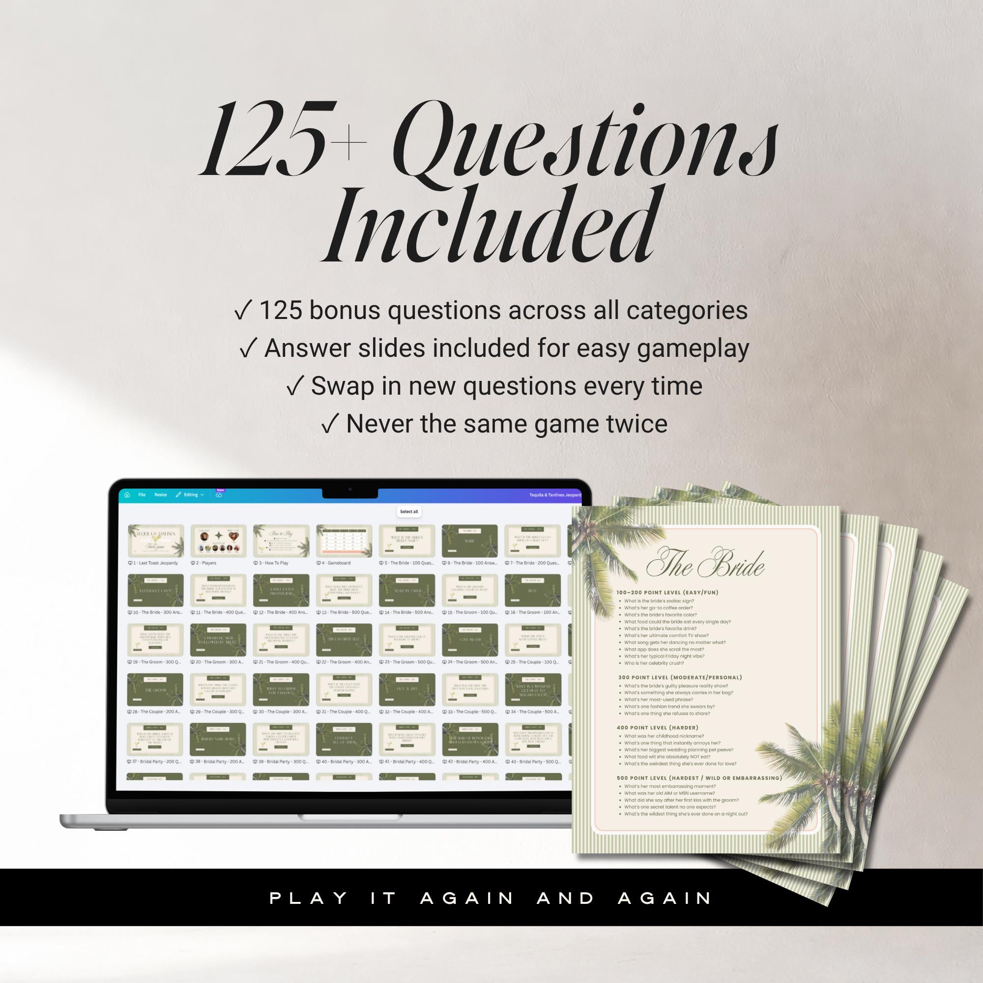 Tequila &amp; Tanlines Bachelorette Trivia Game – Beach Canva Party Game