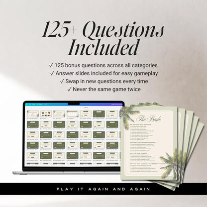 Tequila &amp; Tanlines Bachelorette Trivia Game – Beach Canva Party Game