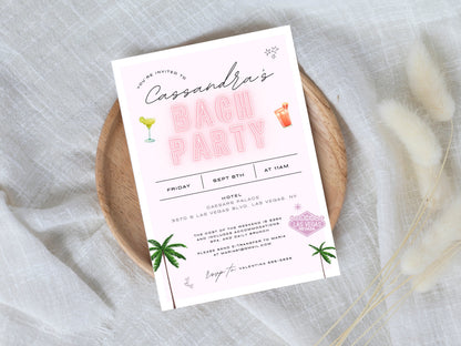 Las Vegas Bachelorette Invitation &amp; Weekend Itinerary – Editable Canva Template Bundle