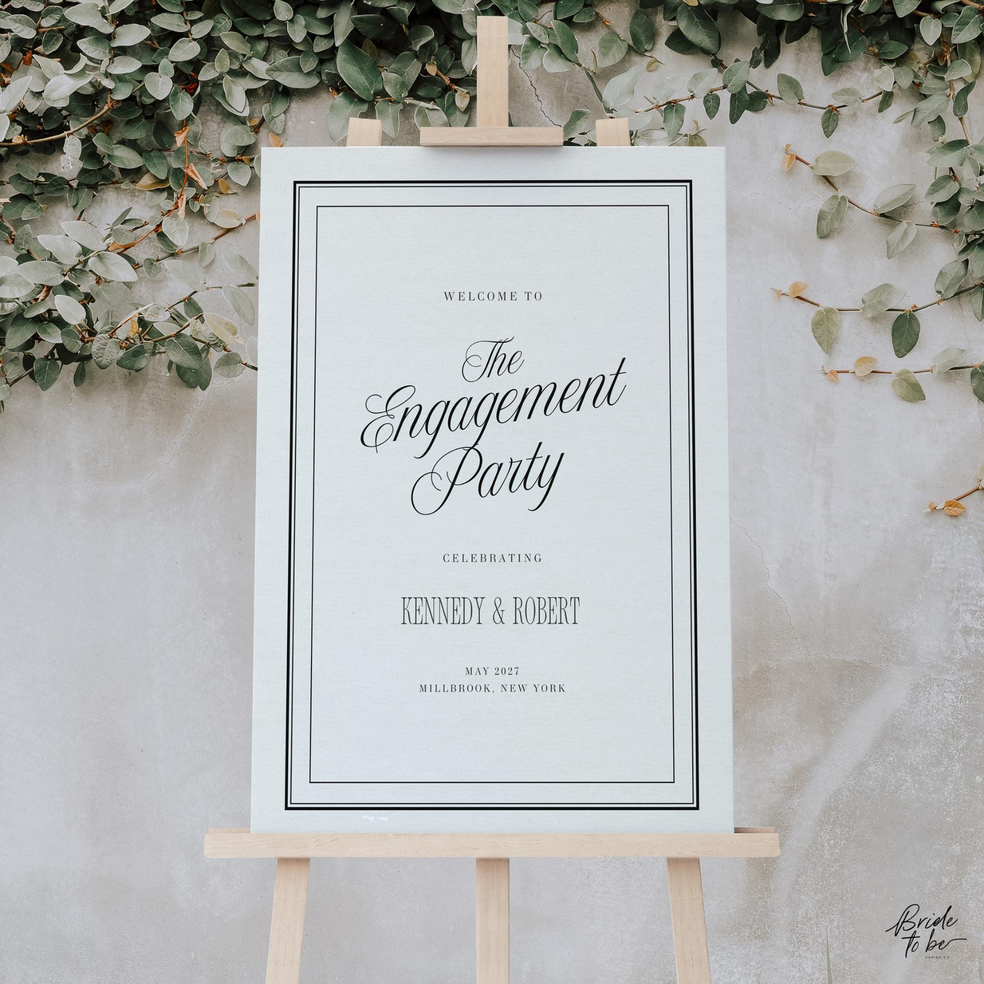 Black &amp; Ivory Engagement Party Welcome Sign | Elegant Canva Template