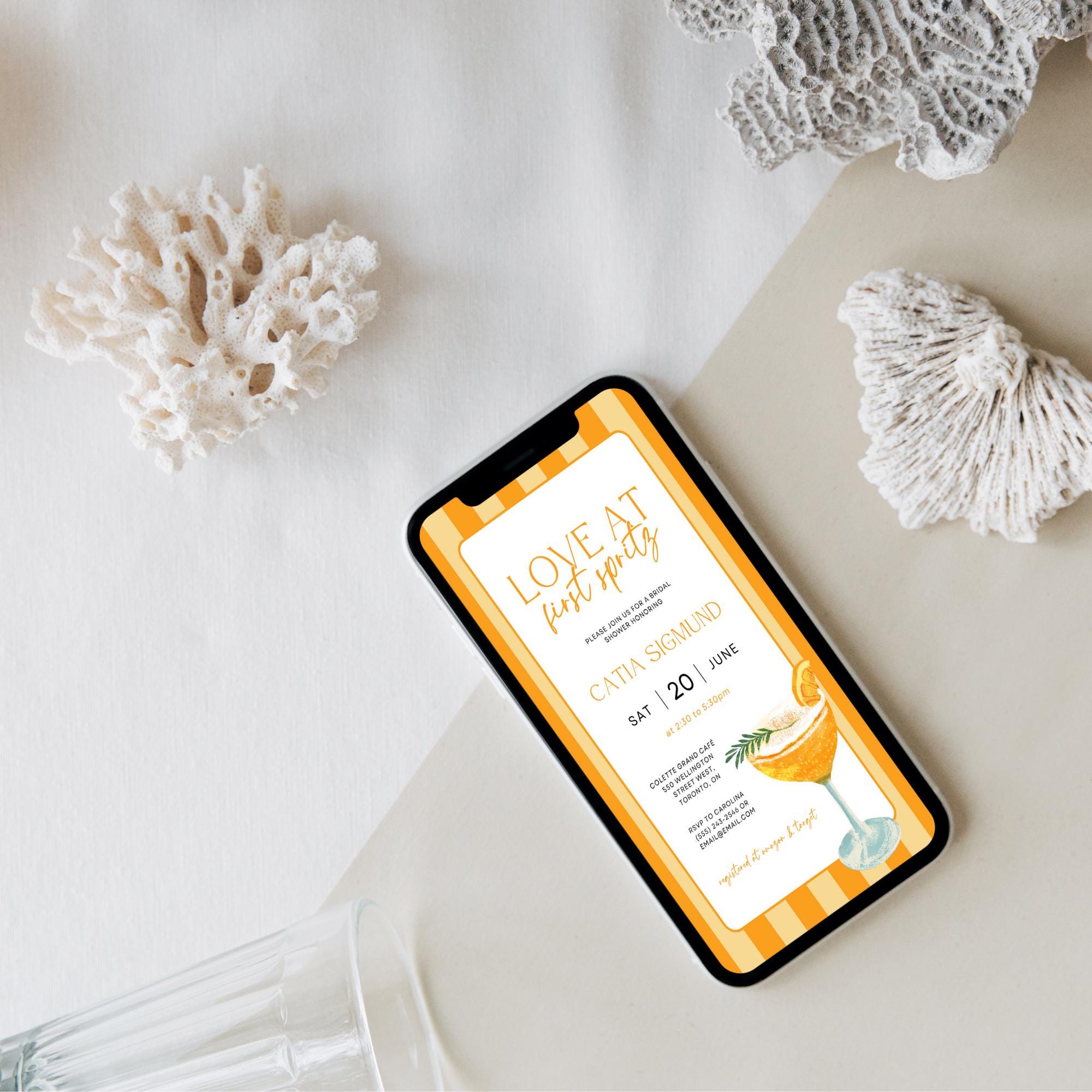 Love At First Spritz Bridal Shower Invitation – Editable Aperol Spritz Bridal Brunch Canva Template