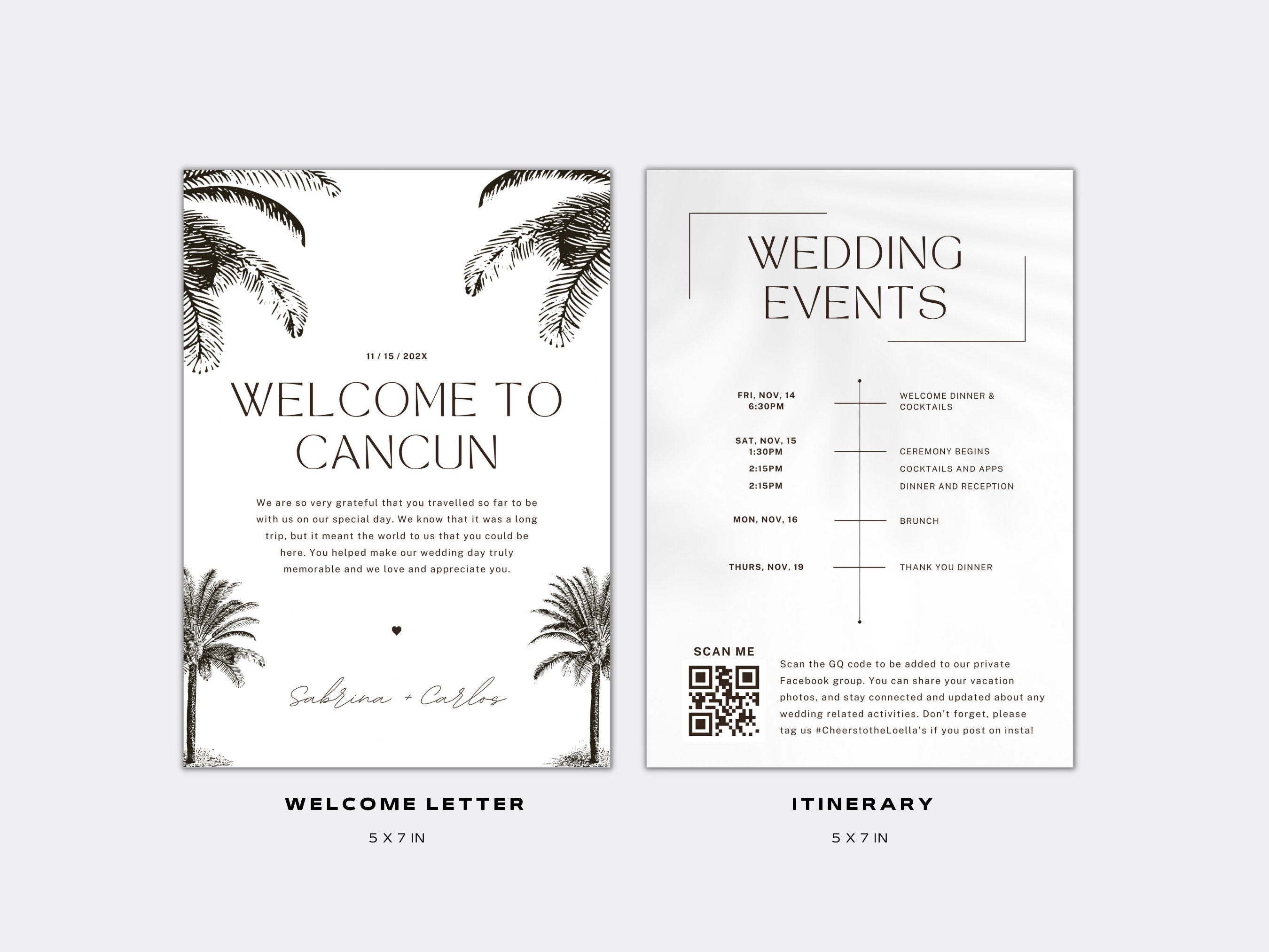 Destination Wedding Welcome Letter &amp; Itinerary – Editable Canva Template