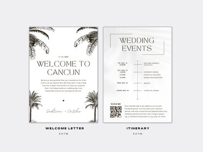 Destination Wedding Welcome Letter &amp; Itinerary – Editable Canva Template