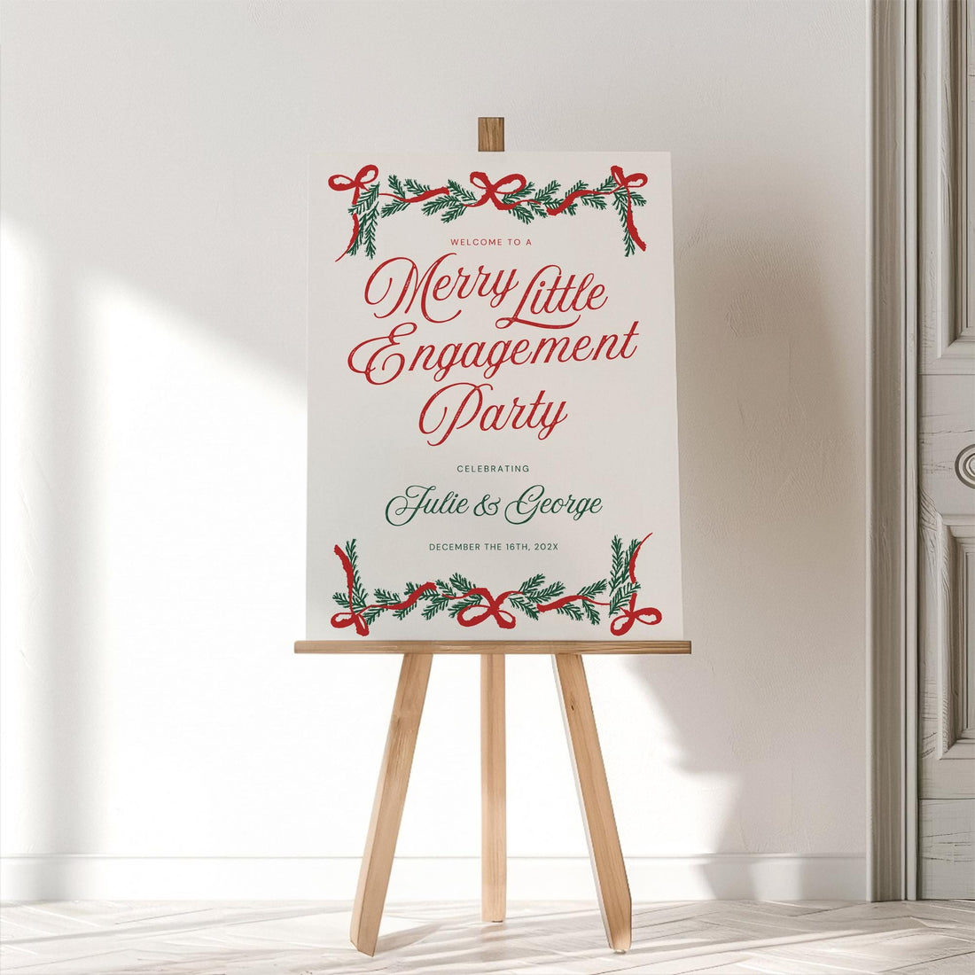 Christmas Engagement Party Welcome Sign – Festive Holiday Wedding Canva Template
