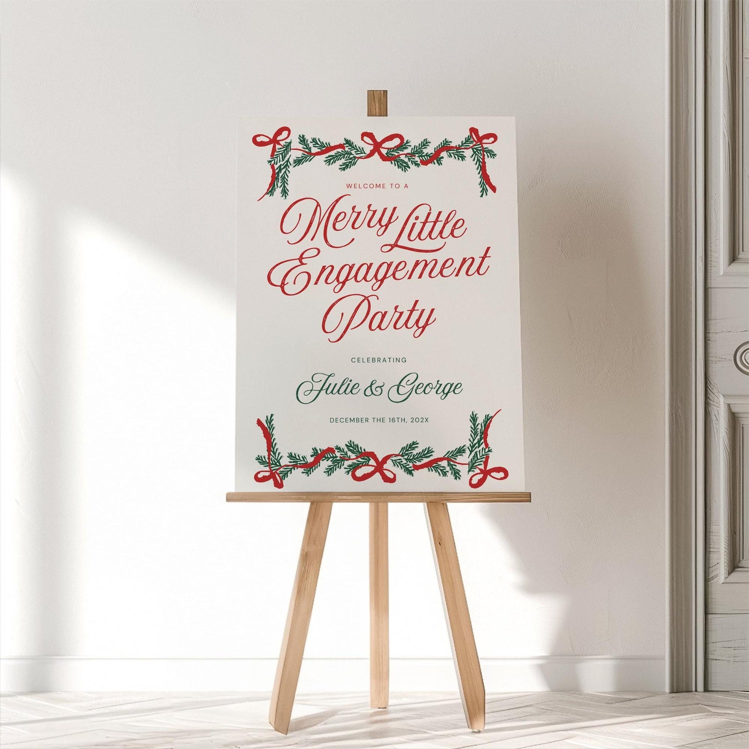 Christmas Engagement Party Welcome Sign – Festive Holiday Wedding Canva Template