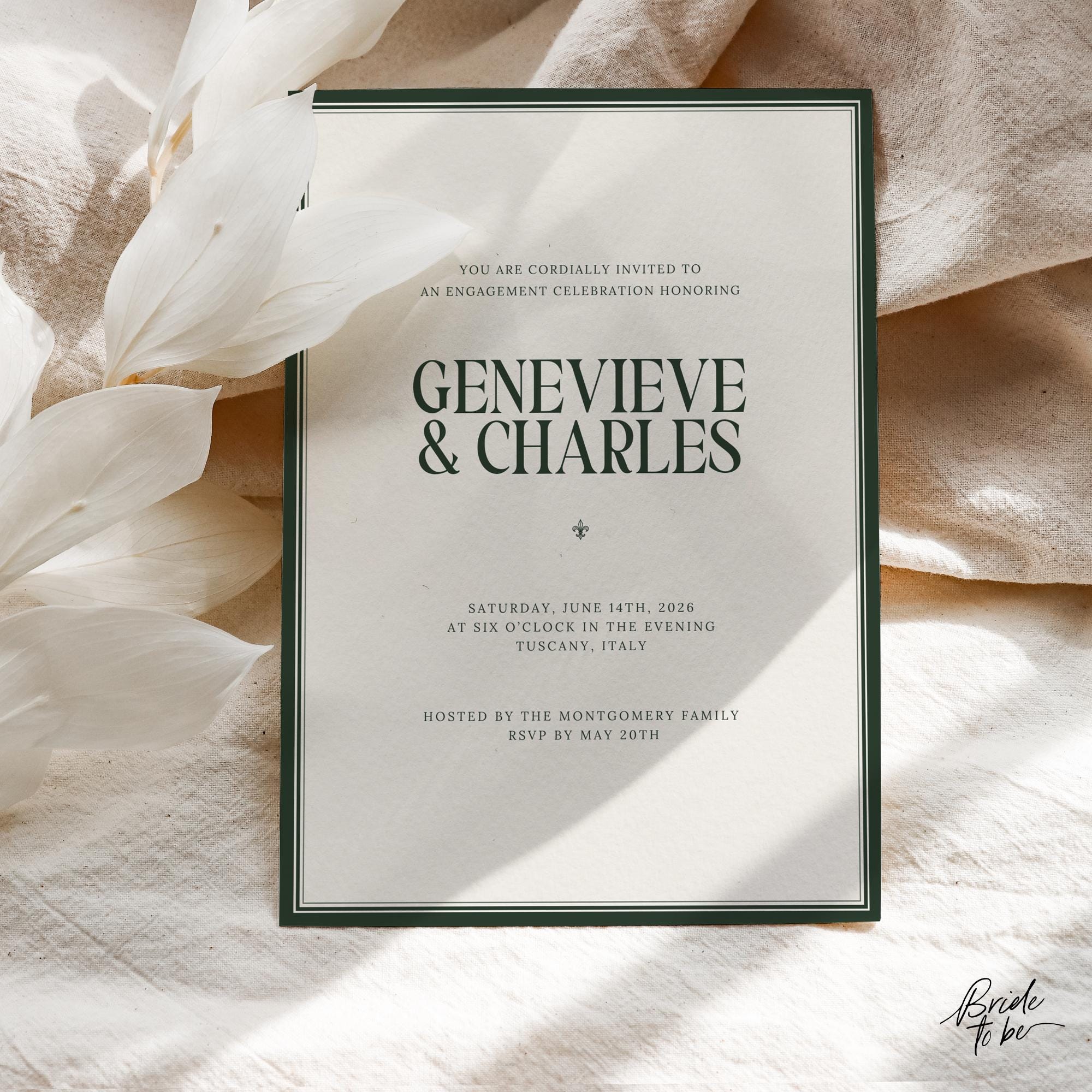 Forest Green Engagement Party Invitation – Elegant Estate Canva Template
