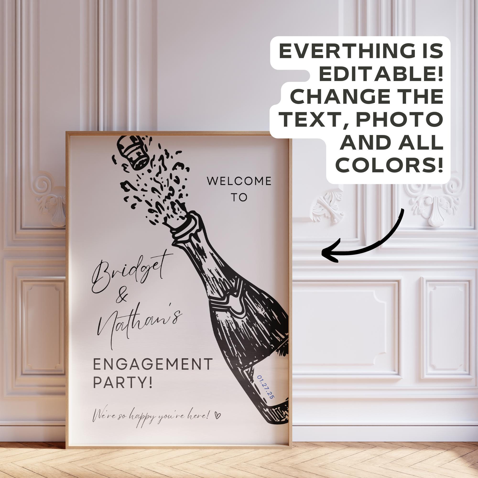 Champagne Engagement Party Sign | Engagement Party Decorations | Minimal Hand-Drawn Welcome Sign | DIY Wedding Sign Template
