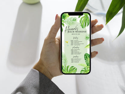 Tulum Bachelorette Itinerary Template – Tropical Weekend Schedule &amp; Invitation Canva