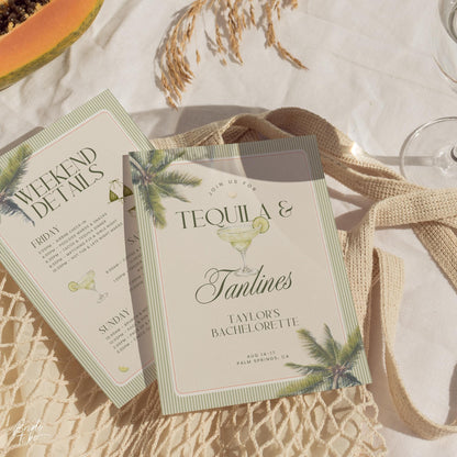 Tequila &amp; Tanlines Bachelorette Weekend Bundle – Beach Canva Templates