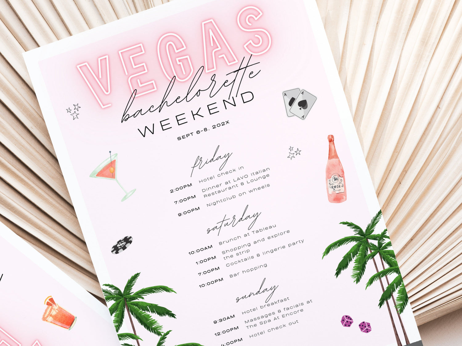 Las Vegas Bachelorette Invitation &amp; Weekend Itinerary – Editable Canva Template Bundle