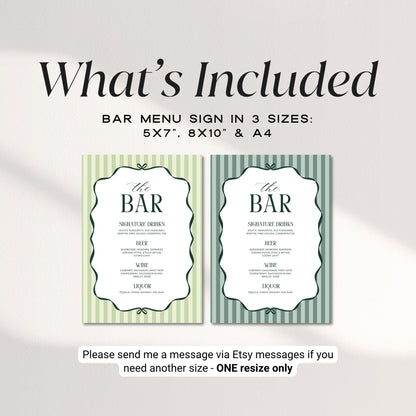 Old Money Aesthetic Bar Menu Sign – Elegant Striped Wedding Bar Sign Canva Template