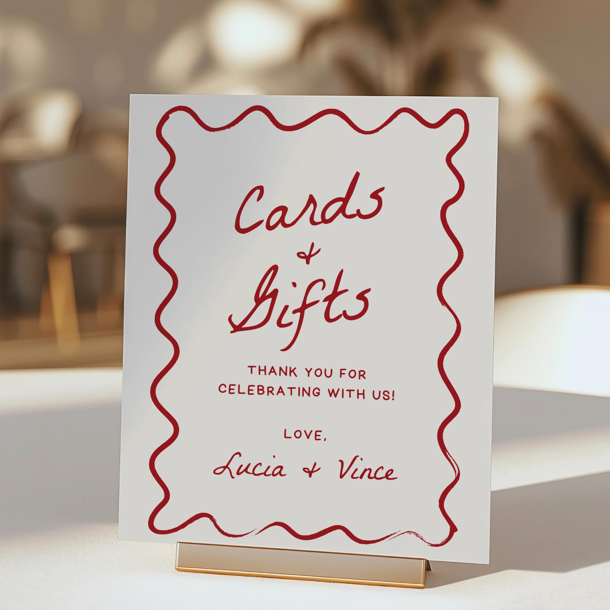 That’s Amore Cards &amp; Gifts Sign – Wavy Hand-Drawn Italian Theme Wedding Table Sign Canva Template